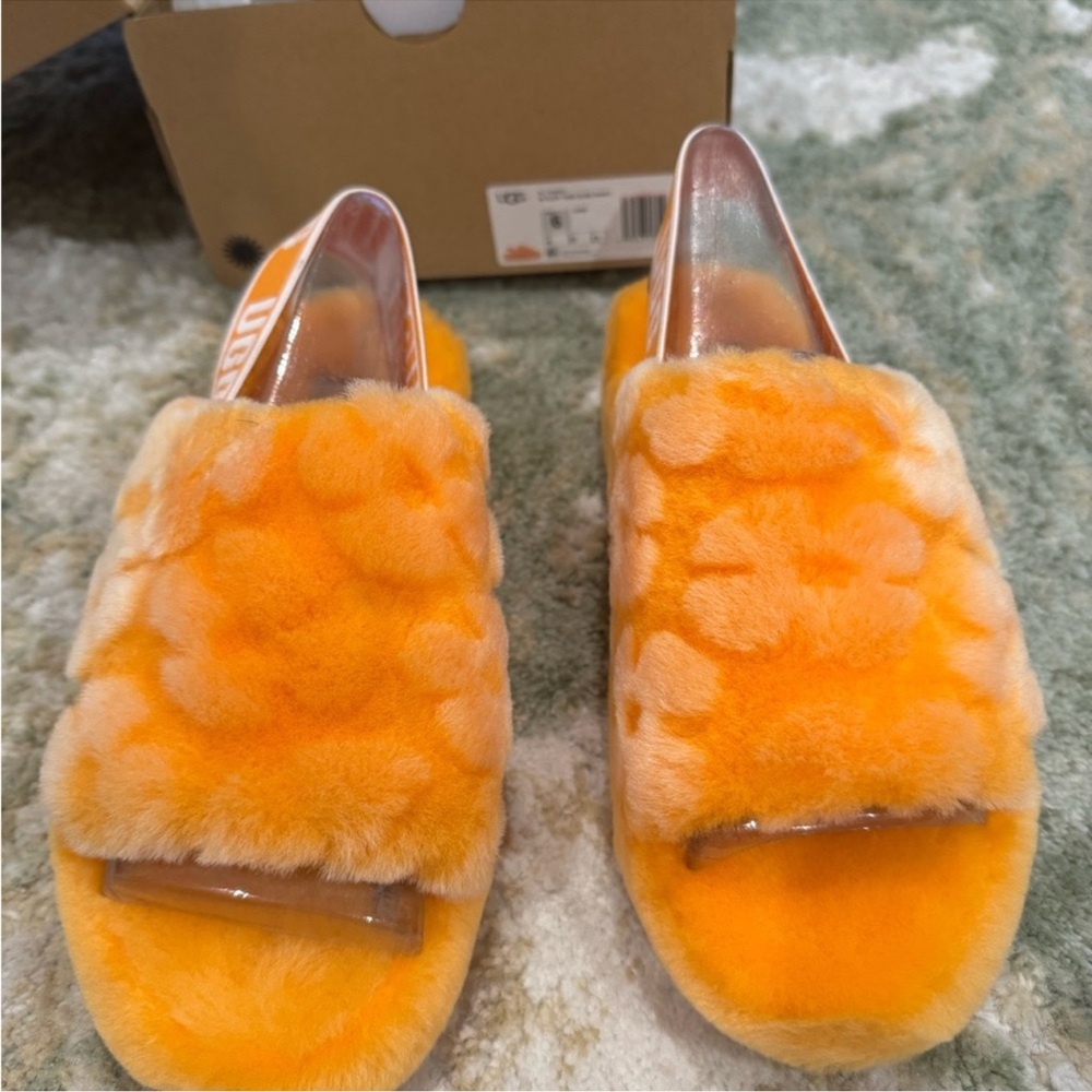 UGG Vibrant Orange Fluffy Slides - Picture 5 of 7